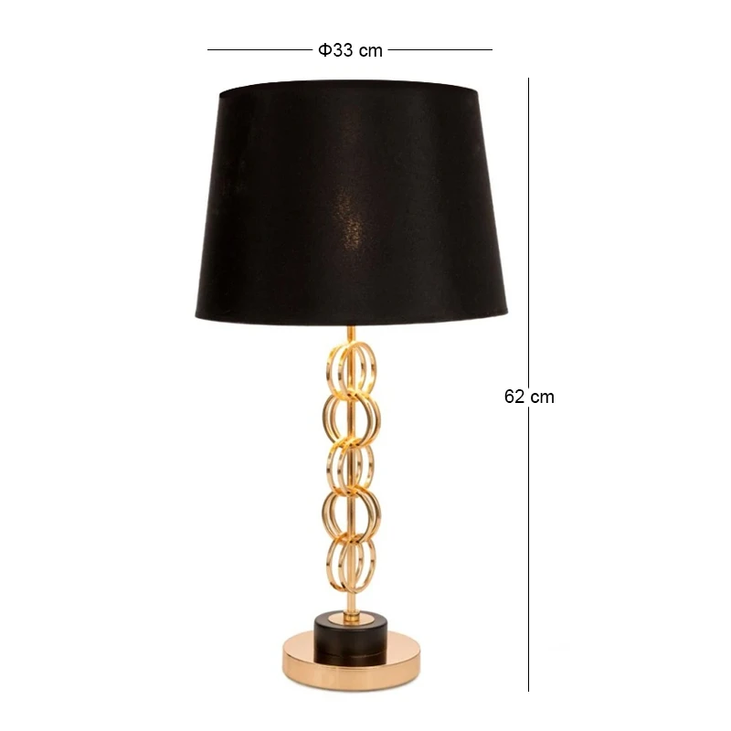GOLD METAL TABLE LAMP 33Χ62CM WITH CIRCLES AND BLACK FABRIC SHADE