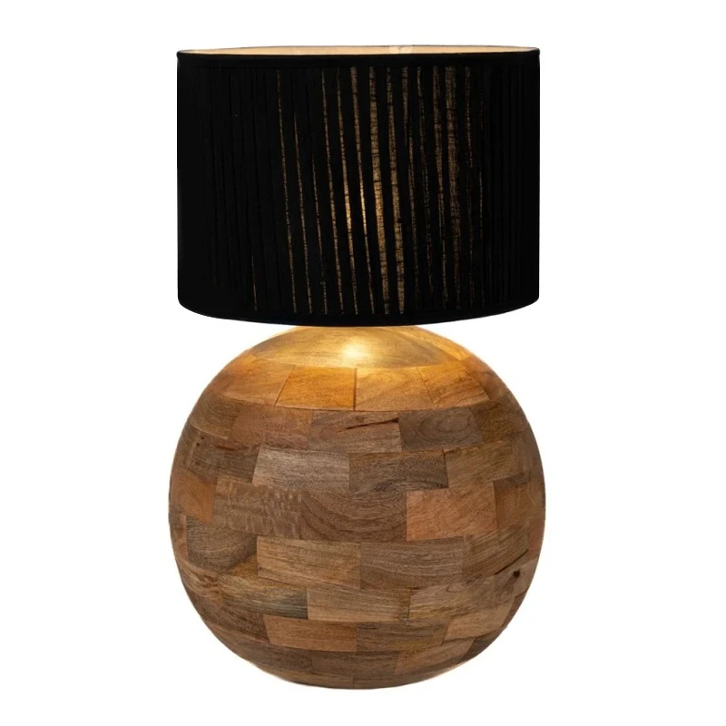ROUND SHAPE TABLE LAMP MADE OF MANGO WOOD WITH DARK BLUE SHADE D45X50CM