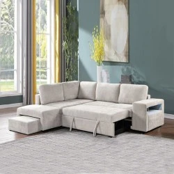 FLEXY Left Facing Corner Sofabed with Storage & Ottoman/Fabric Beige