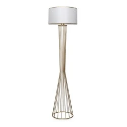 Clarke Megapap metallic/fabric floor lamp in golden/white color 38x21x155cm. Clarke Megapap metallic/fabric floor lamp in golden/white color 38x21x155cm.