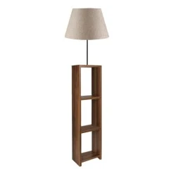 Launo Megapap Mdf/fabric/Pvc floor lamp in beige/walnut color 38x38x150cm. Launo Megapap Mdf/fabric/Pvc floor lamp in beige/walnut color 38x38x150cm.
