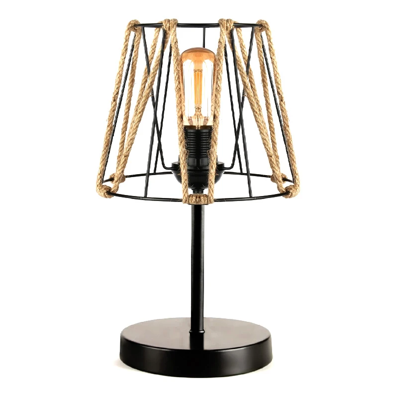 Clancy Megapap E27 rope/metallic table light in black color 22x17x37cm.