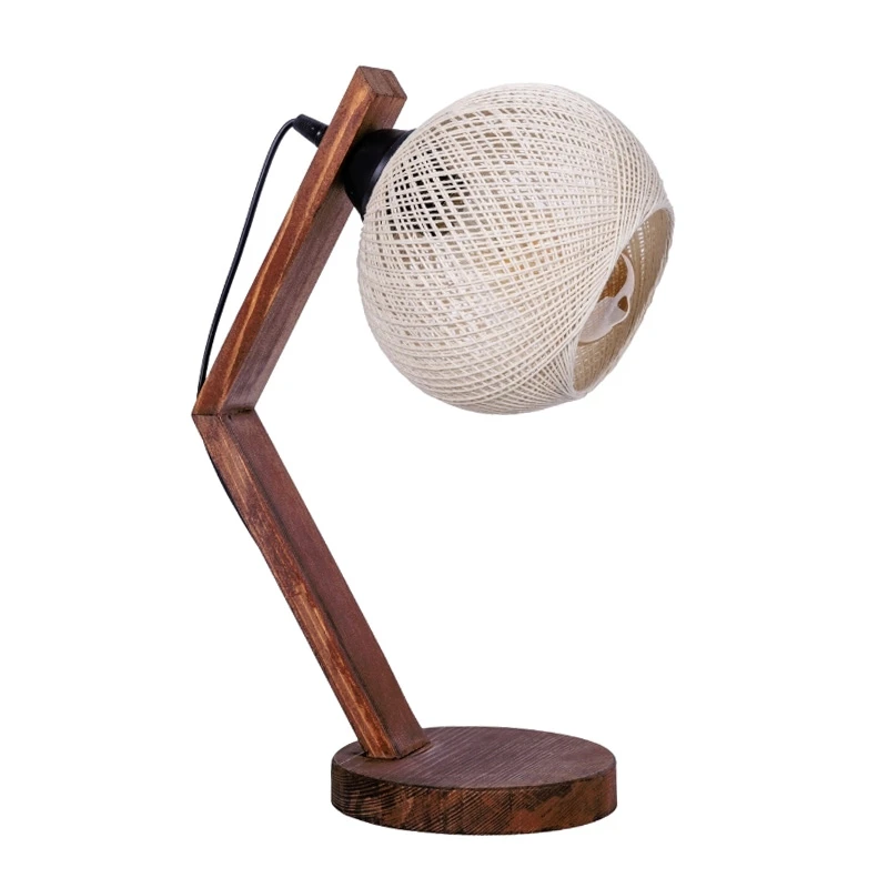 Rope Megapap E27 wooden - rope table lamp in beige - walnut color Ø17x40cm.
