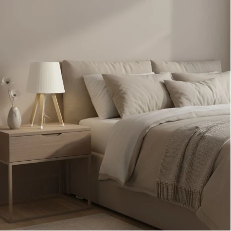 Wooden plastic table lamp in beige color Ø18x34cm.