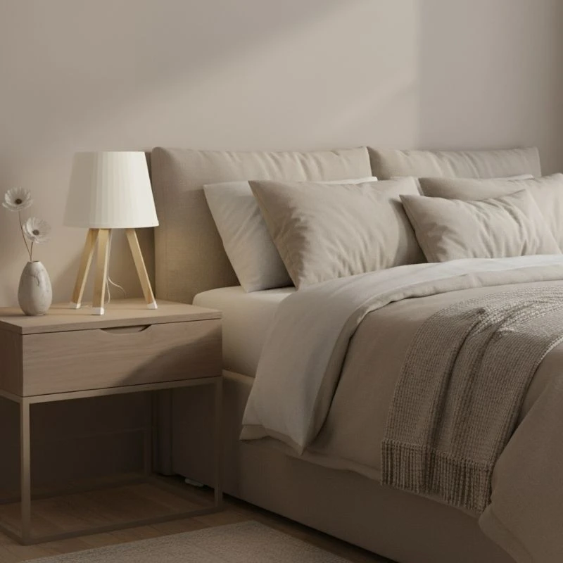 Wooden plastic table lamp in beige color Ø18x34cm.