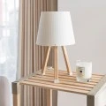 Wooden plastic table lamp in beige color Ø18x34cm.