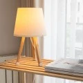 Wooden plastic table lamp in beige color Ø18x34cm.