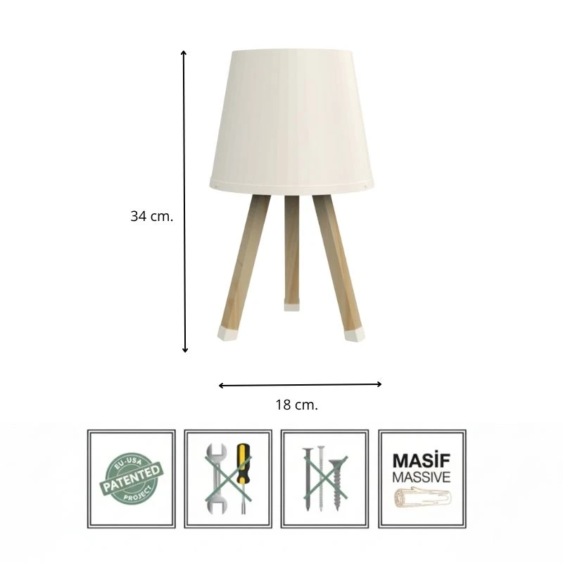 Wooden plastic table lamp in beige color Ø18x34cm.