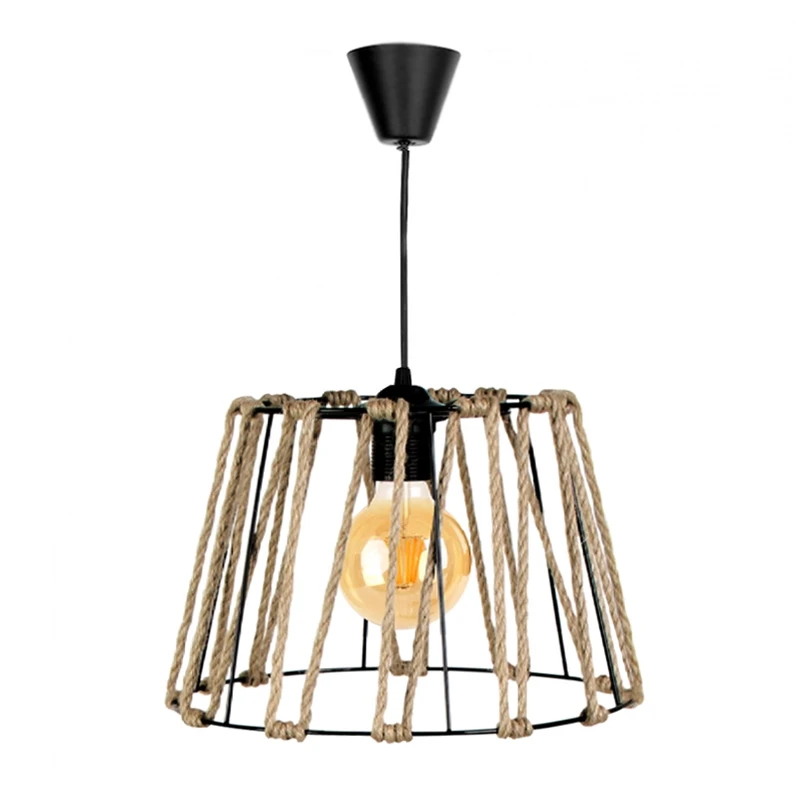 Andrew Megapap metallic/rope ceiling lamp in black/natural color 30x30x20cm.