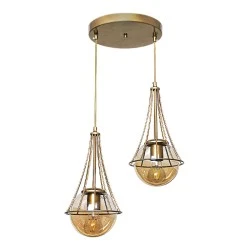 Chavi Megapap E27 metallic double-light ceiling light in golden color 40x40x80cm. Chavi Megapap E27 metallic double-light ceiling light in golden color 40x40x80cm.
