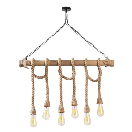 Giza Megapap E27 wooden six lights ceiling lamp in natural color 80x8x90cm.