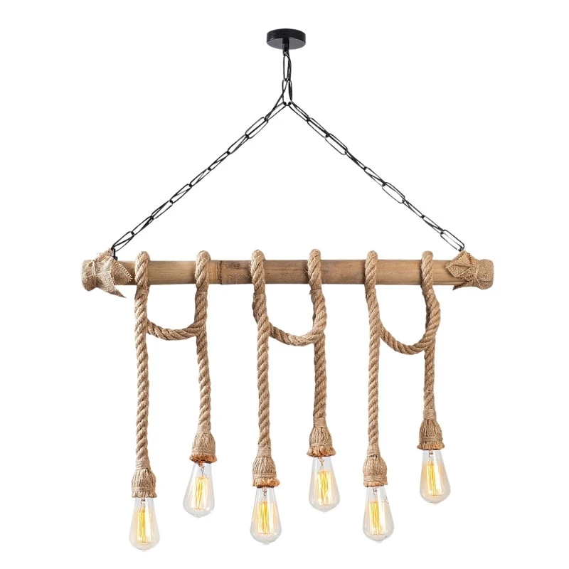 Giza Megapap E27 wooden six lights ceiling lamp in natural color 80x8x90cm.