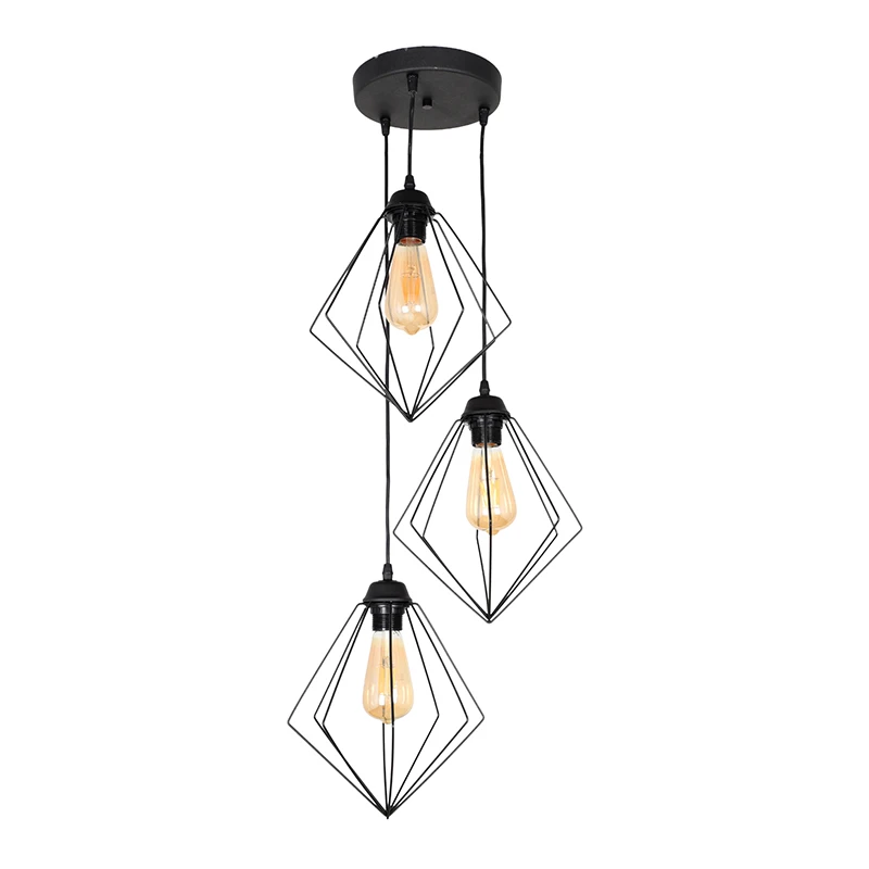 Nura Megapap metallic three-light ceiling light E27  in black color 21x21x70cm.