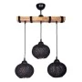 Sirmione Megapap E27 wooden/rope ceiling three-light in black - natural color 49x17x75cm.