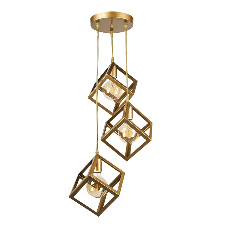 Thora Megapap metallic three-light ceiling light E27  in matte gold color 22x22x70cm.
