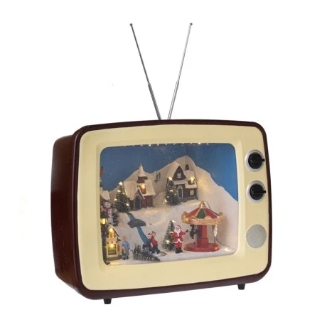 XMAS RESIN TV ANIMATED WITH ADAPTOR LED LIGHTS, MUSIC AND MOVEMENT 38X23X31CM