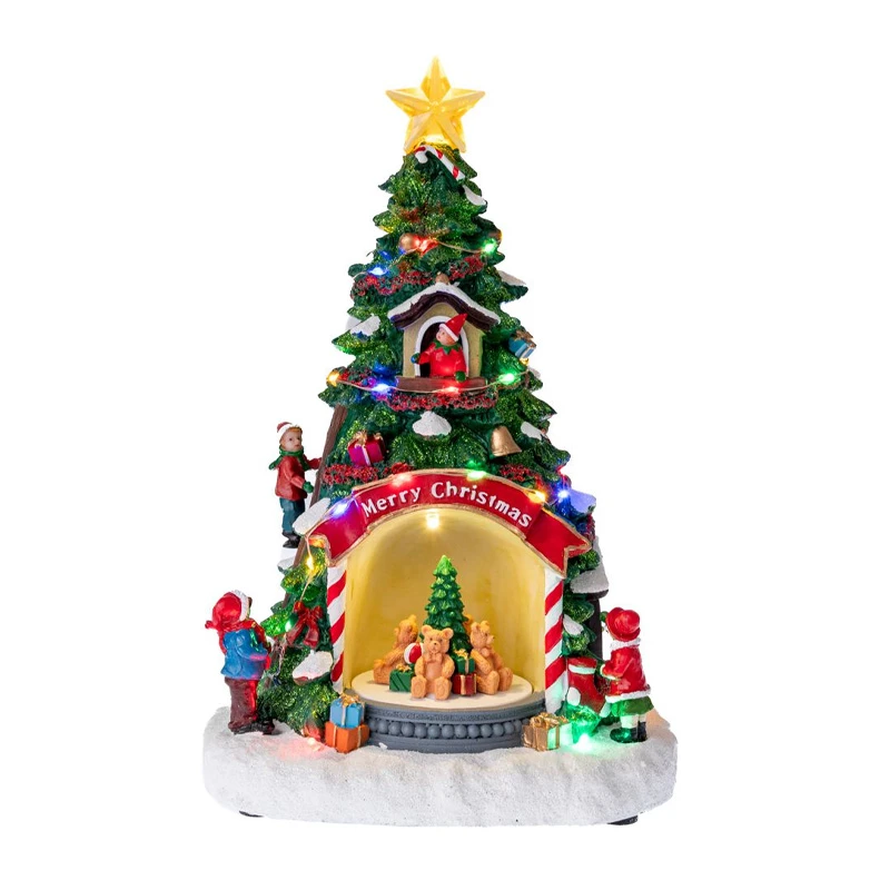 CHRISTMAS RESIN TREE WITH ADAPTOR LED LIGHT, MOVEMENT AND MUSIC 21,5X17,5X32CM
