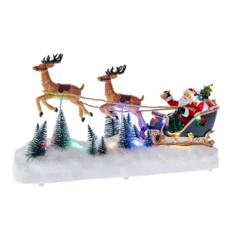 CHRISTMAS RESIN LIGHTED SLEIGHT WITH SANTA WITH ADAPTOR MUSIC AND MOVEMENT 40X11,5X21CM
