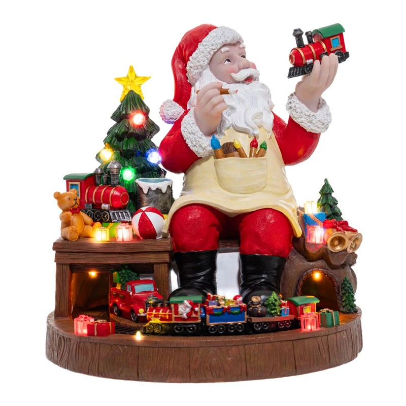 CHRISTMAS MUSICAL SANTA WITH ROTATING TRAIN WITH ADAPTOR 40X40.5X41CM