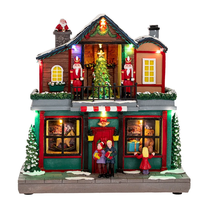 XMAS LIGHTED GIFT SHOP WITH MOVEMENT INCLUDING ADAPTOR 27X15X28CM