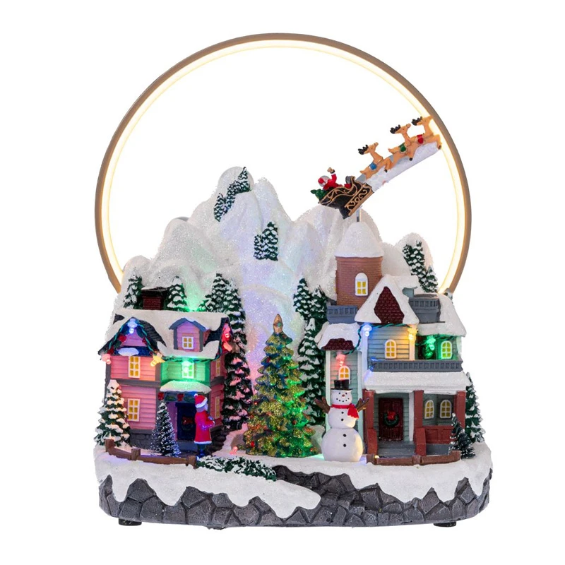 XMAS LIGHTED VILLAGE WITH ADAPTOR MUSIC AND MOVEMENT 33X30X37CM