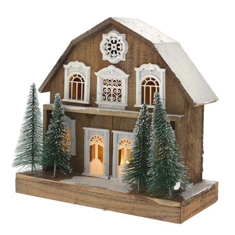 XMAS BROWN LIGHTING HOUSE 35x16x34CM W 10LED