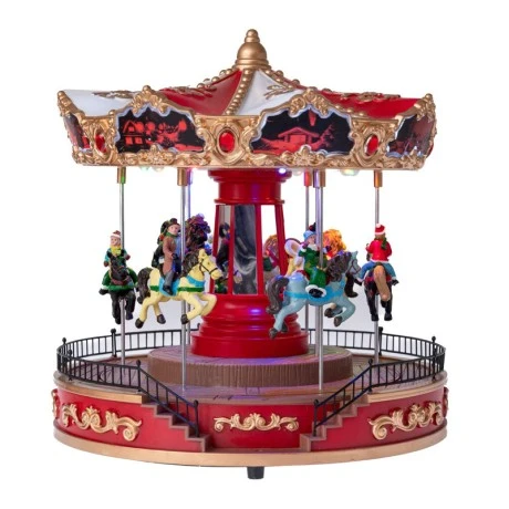 CHRISTMAS RESIN CAROUSEL WITH ADAPTOR LED LIGHTS, MUSIC AND MOVEMENT 25X25X26CM