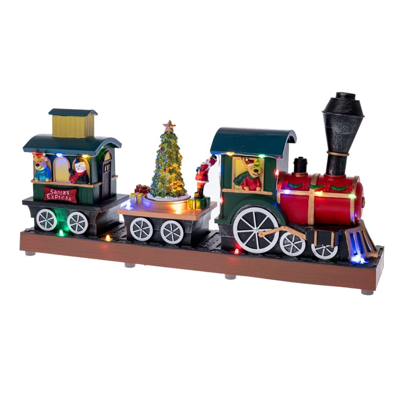 CHRISTMAS RESIN TRAIN WITH ADAPTOR LED LIGHTS WITH MUSIC AND MOVEMENT 37X9Χ17,5CM