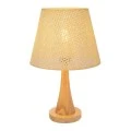 NATURAL WOODEN LAMP WITH WICKER CRΘME HAT 38CM