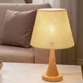 NATURAL WOODEN LAMP WITH WICKER CRΘME HAT 38CM