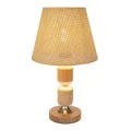 NATURAL WOODEN LAMP WITH WICKER CRΘME HAT AND EXTRA LIGHTING AT THE BASE 40CM