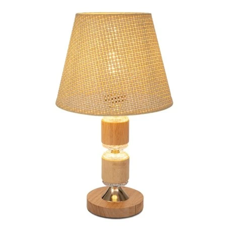 NATURAL WOODEN LAMP WITH WICKER CRΘME HAT AND EXTRA LIGHTING AT THE BASE 40CM