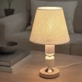 NATURAL WOODEN LAMP WITH WICKER CRΘME HAT AND EXTRA LIGHTING AT THE BASE 40CM