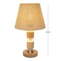NATURAL WOODEN LAMP WITH WICKER CRΘME HAT AND EXTRA LIGHTING AT THE BASE 40CM