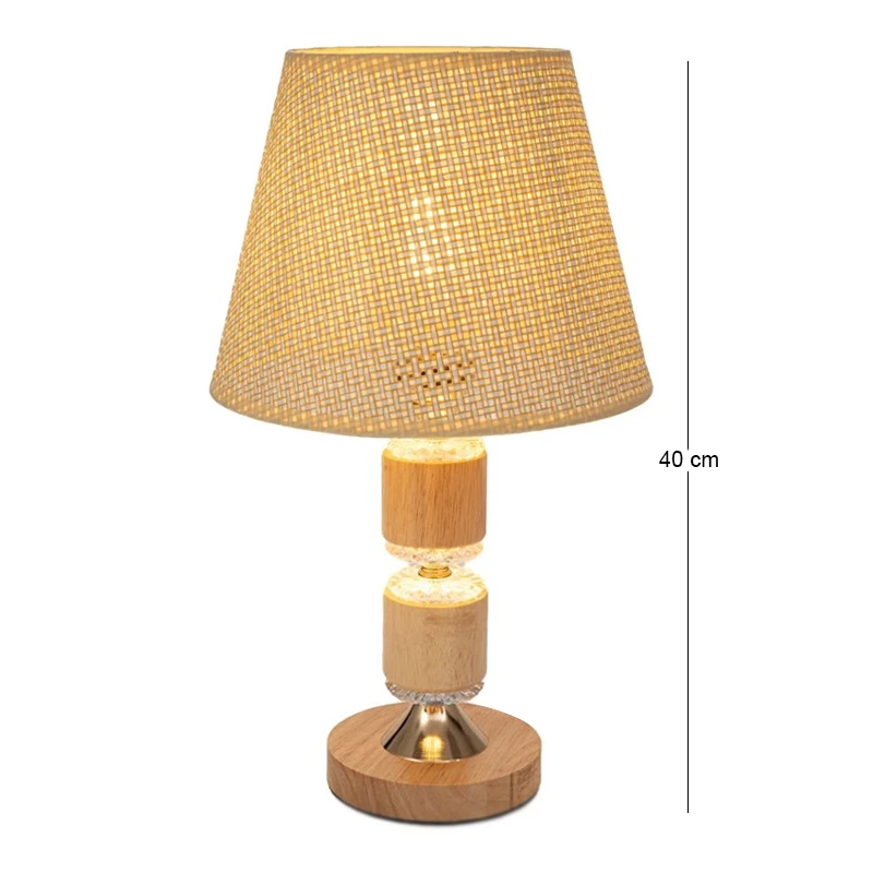 NATURAL WOODEN LAMP WITH WICKER CRΘME HAT AND EXTRA LIGHTING AT THE BASE 40CM