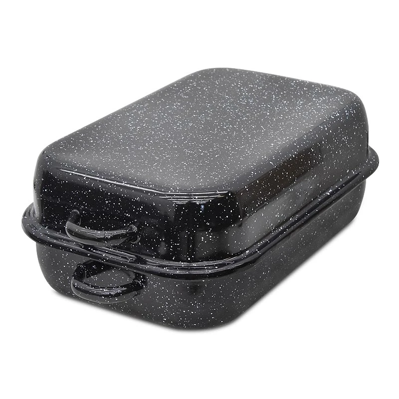 Rectangular enameled hull in black color 36x23x6cm.