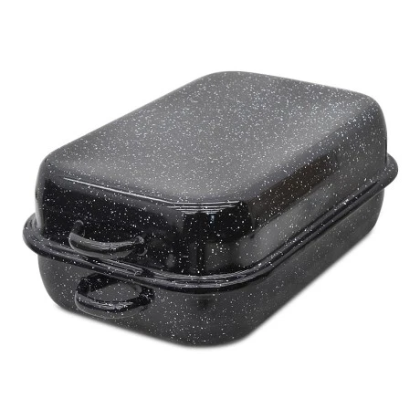 Enameled rectangular hull in black color 40x25x6cm.