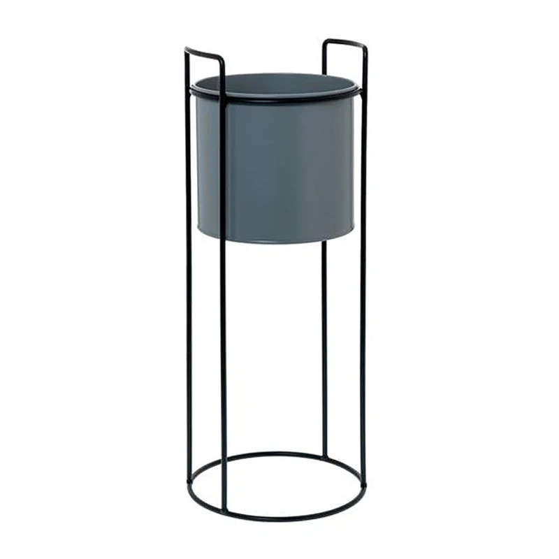 GRAY CERAMIC PLANTER WITH BLACK METAL STAND 28X80CM