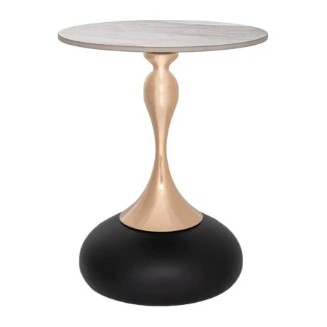 GREY METAL TABLE WITH GOLD BASE AND GREY CERAMIC SURFACE ( MARBLE EFFECT) D40X50CM