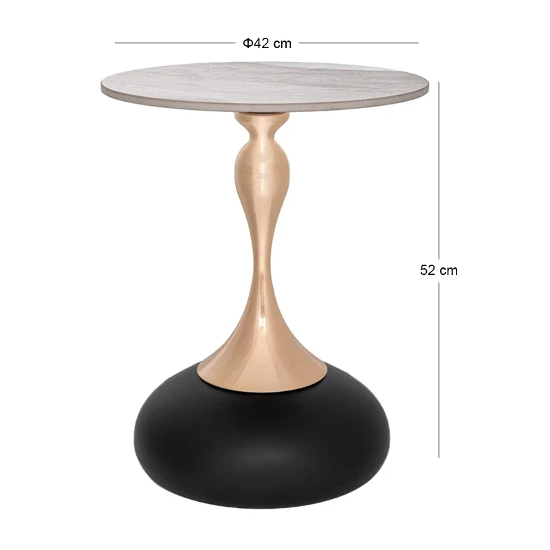 GREY METAL TABLE WITH GOLD BASE AND GREY CERAMIC SURFACE ( MARBLE EFFECT) D40X50CM