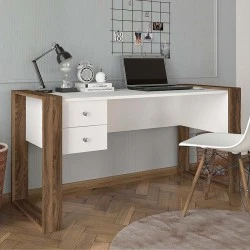 Fernando Megapap melamine desk in white - walnut color 158,8x60x72,2cm. Fernando Megapap melamine desk in white - walnut color 158,8x60x72,2cm.