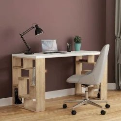 Γραφείο εργασίας Labirent Megapap χρώμα sapphire oak - λευκό 140x60x75εκ