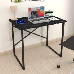 Rilke Megapap melamine - metal office desk in black marble effect color 90x60x75cm. Rilke Megapap melamine - metal office desk in black marble effect color 90x60x75cm.