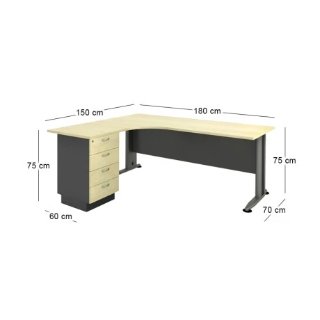 Superior Compact melamine left corner officein dark grey - beech color 180x70x75cm.
