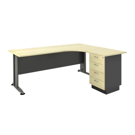Superior Compact melamine right corner officein dark grey - beech color 180x70x75cm.