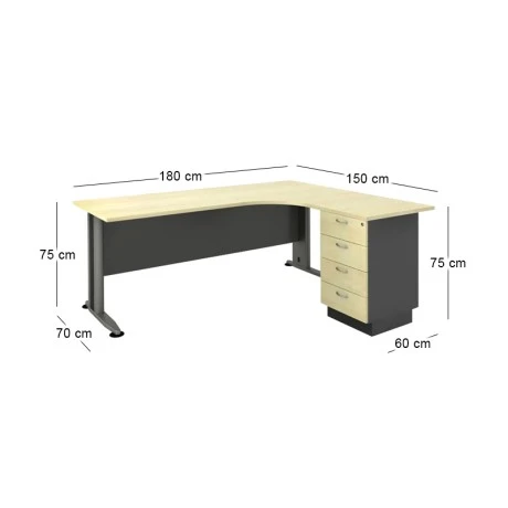 Superior Compact melamine right corner officein dark grey - beech color 180x70x75cm.
