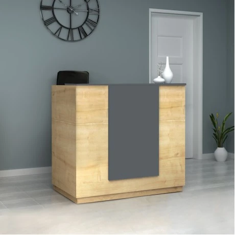 Gemini Megapap melamine reception desk in oak - anthracite color 120x70x110cm.