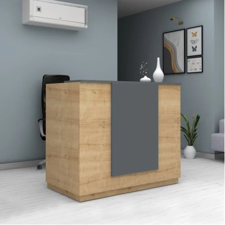 Gemini Megapap melamine reception desk in oak - anthracite color 150x70x110cm.