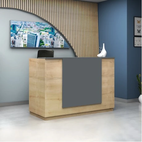Gemini Megapap melamine reception desk in oak - anthracite color 180x70x110cm.