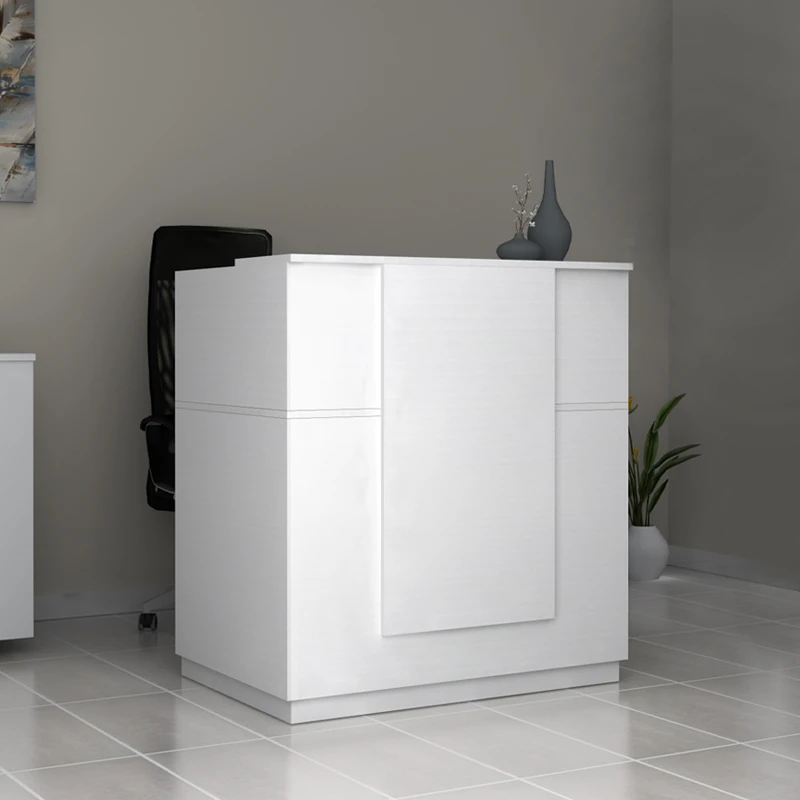Gemini Megapap melamine reception desk in white color 100x70x110cm.